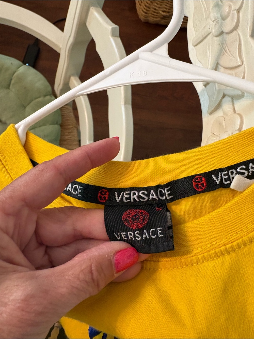 Versace Yellow Short Sleeve Logo Tee with Blue Embroidery - Picture 7 of 9
